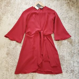 Topshop Size 4 Small Red Bell Sleeve Scoop Kneck Dress